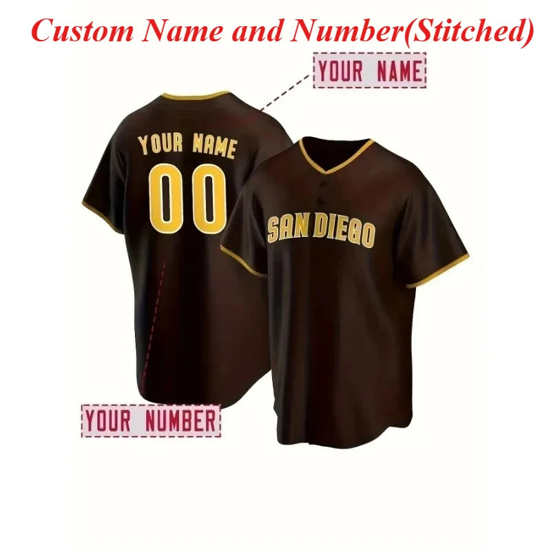 Custom Name And Number Men's Embroidery Baseball Jersey San Diego Personalized Short Sleeve Button Down Breathable DIY Shirts