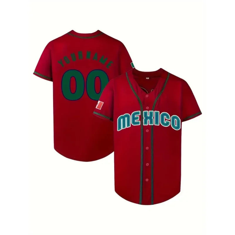 Customized Name and Number MEXICO Baseball Jersey Breathable Loose Fit Short Sleeve Embroidery Design Team Training Sports Shirt