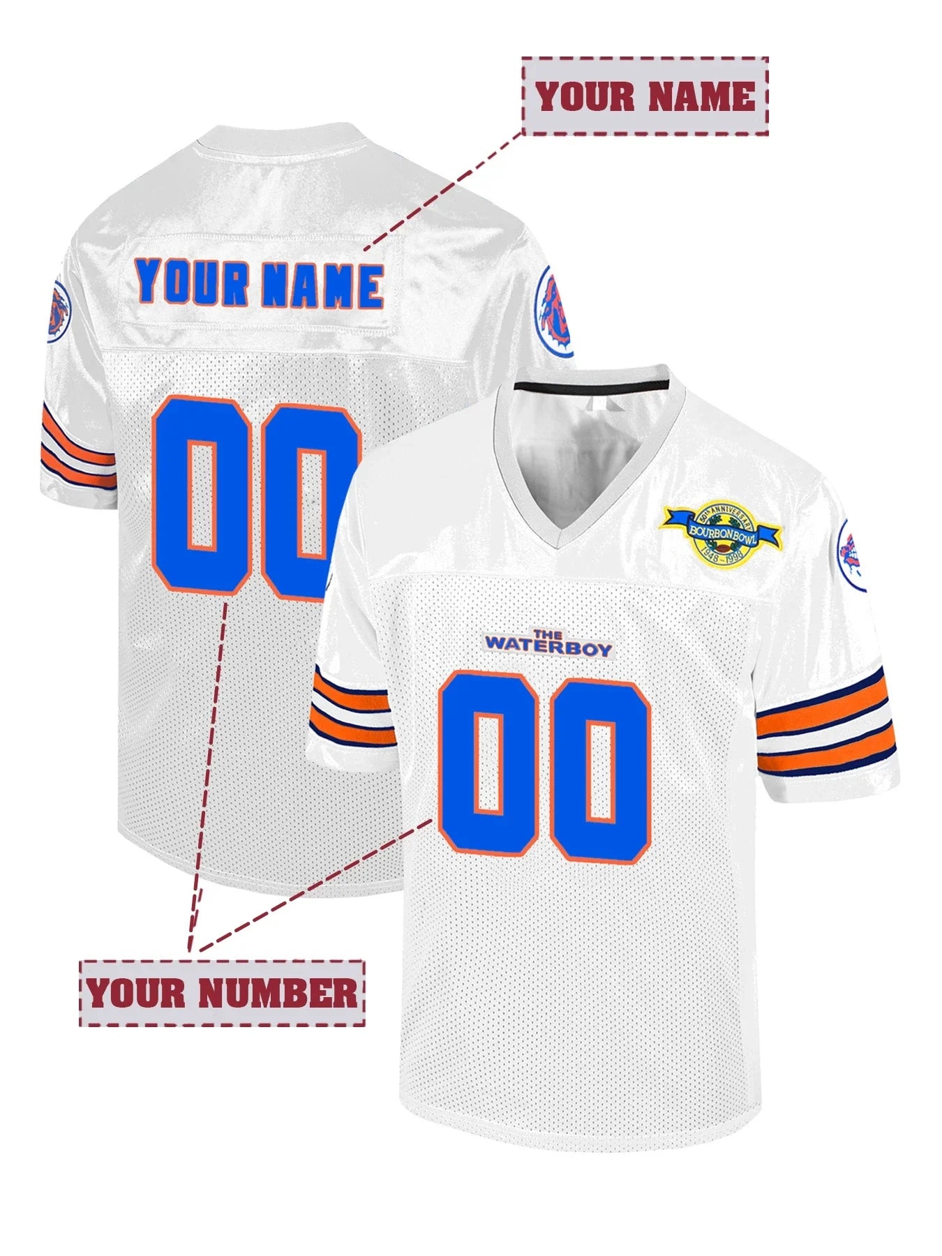 Customized Name and Number  Football  Jersey The Waterboy Bobby Boucher Adam Sandler 50th Anniversary DIY T-Shirts Men Women