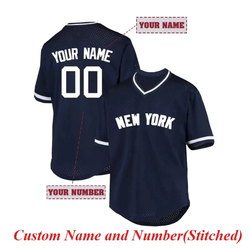 Customized Name and Number Design Men's Baseball Jersey NEW YORK Embroidery Design Short Sleeve Loose Breathable T Shirt for Men