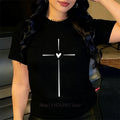 Cross Heart Printed Pattern Plus Size T-shirts Women's Clothing Summer Fashion Casual O-Neck Short Sleeve Plus Size T-shirts
