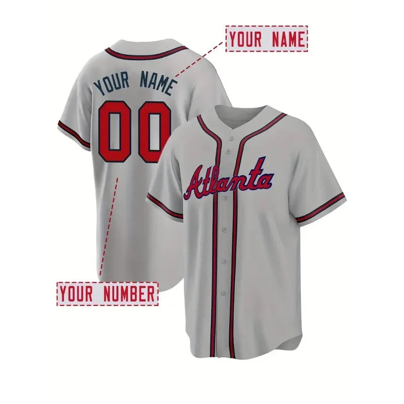 Customized Name And Number Men's Embroidered Baseball Jersey Atlanta V-Neck Personalized Breathable Short Sleeved Shirt Falcons