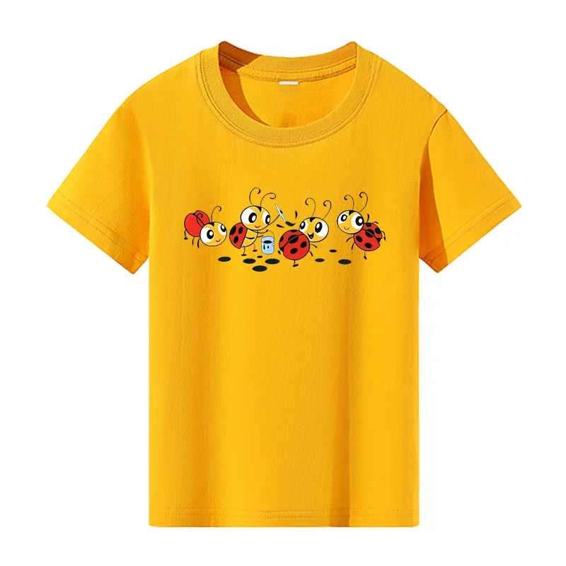 Teenager Cute Ladybug Print T-Shirt for Girls Boys Summer Children Casual Crew Neck Funny Tops Colorful Short Sleeve Kids Tees