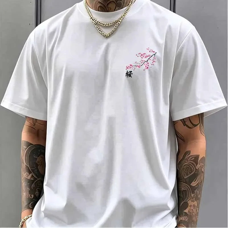 Retro Cherry Blossom Graphic Print T-shirts Summer Casual Fashion Funny Streetwear Vintage Cotton Tops O-Neck Short Sleeve Tees