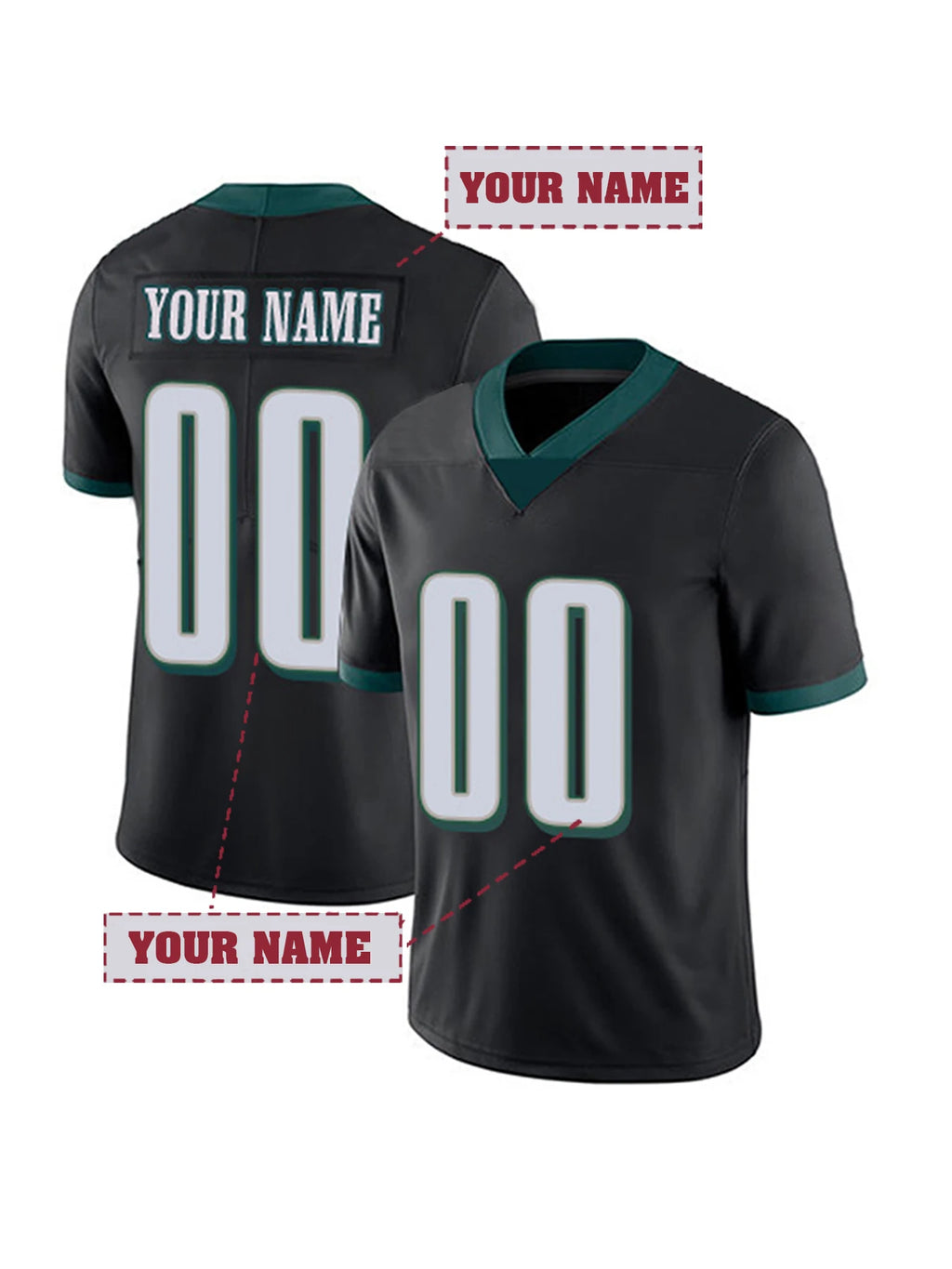 Customized Name And Number Men's Embroidered American Football Jersey Philadelphia Green V-Neck Personalized Short Sleeved Shirt