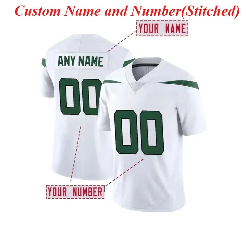 Custom Name And Number Men's Embroidered Football Shirt New York Green V-Neck Personalized Short Sleeved T-Shirt Men Clothing