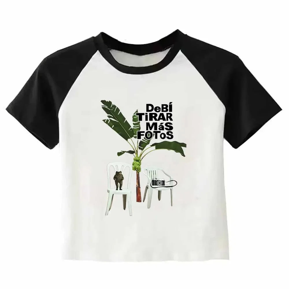 Dtmf Graphic Print Crop Top T-shirts Summer Women's Clothing Fashion Casual Y2K Streetwear Crew Neck Short Sleeve Crop Top Tees