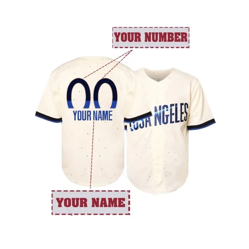 Customized Name And Number Men's Embroidery Baseball Jersey Los Angeles Personalized Short Sleeve Button Down Shirts DIY