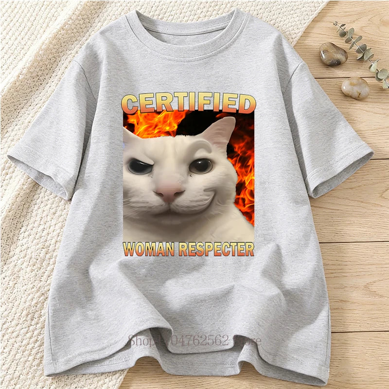 Certified Woman Respecter Cat Printed Pattern Tees Summer Women Men Funny Cats Casual Fashion O-Neck Short Sleeve Tops T-shirts
