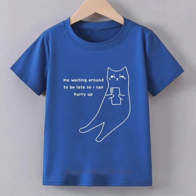 Mobile Cat Print Children Clothing Summer Girls Boys Fashion Funny Cute Casual Colorful Tops Kids Crew Neck Short Sleeve T-shirt