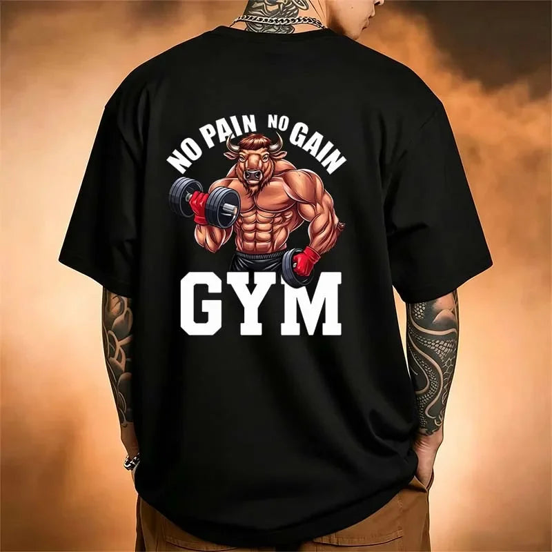 Men's Clothing NO PAIN NO GAIN GYM T Shirt Summer Casual Fashion High Street Comfortable Tops Crew Neck Short Sleeve Cotton Tees