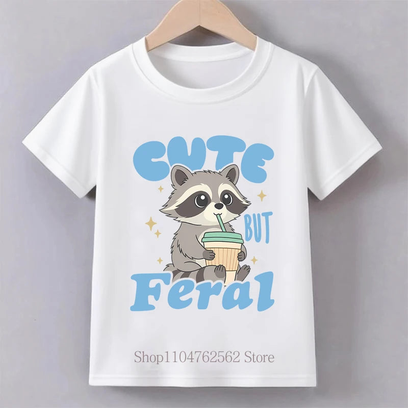 Children Clothing Cute Raccoon Print T-shirts Boys Girls Summer Casual Fashion Colorful Tops Crew Neck Short Sleeve Kids Tees