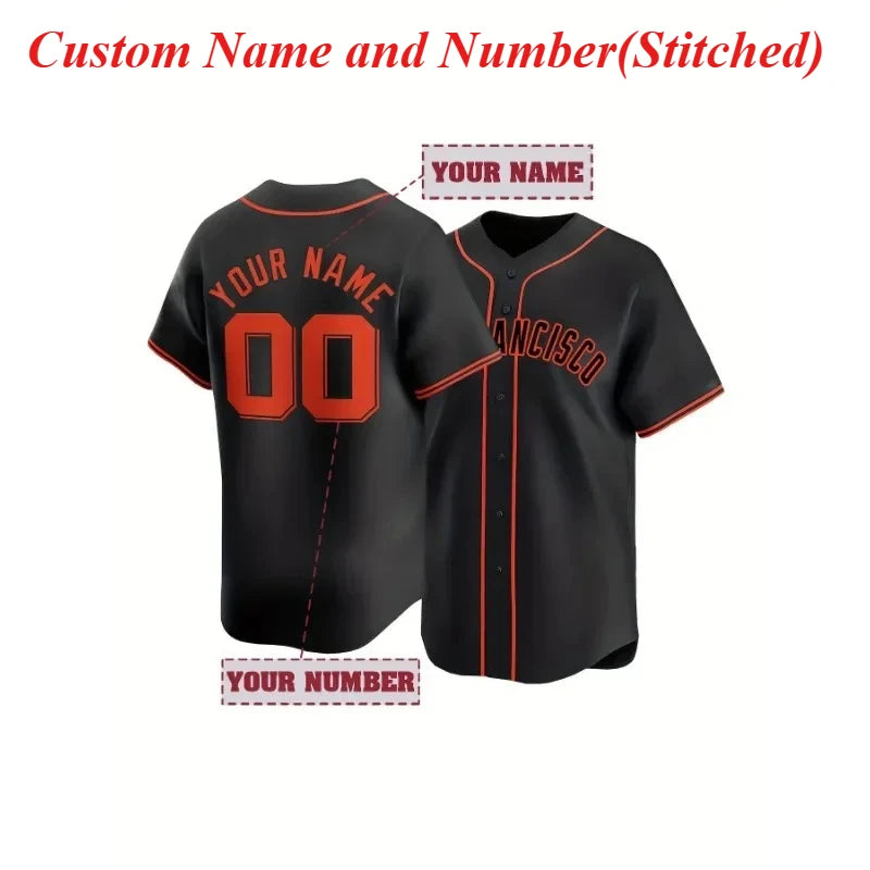 Customized Name And Number Men's Embroidery Baseball Jersey San Francisco Personalized Short Sleeve Button Down DIY Shirts