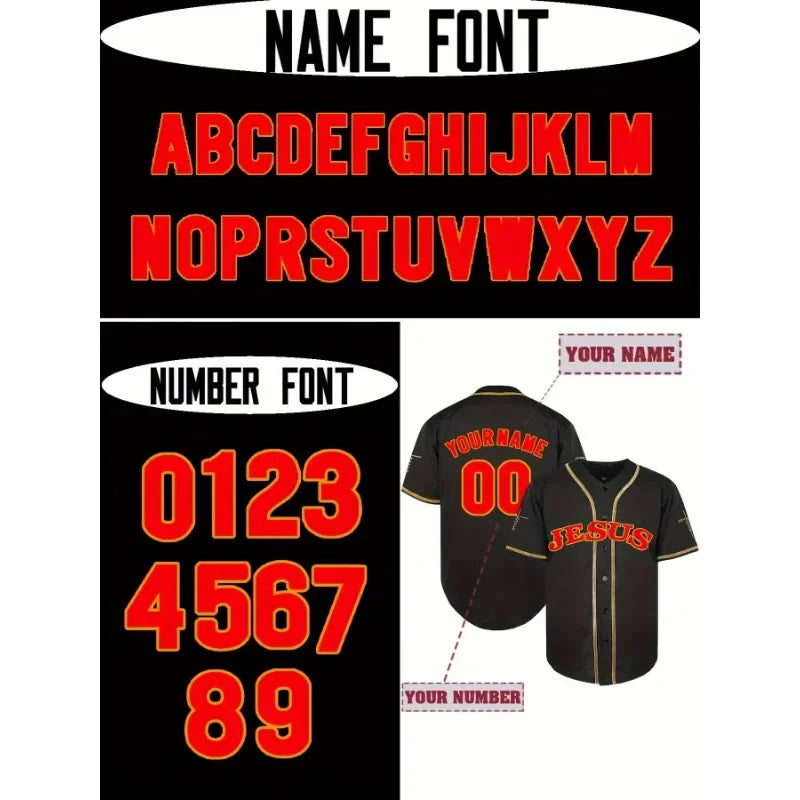 Customized Name And Number Men's Embroidery Baseball Jersey Jesus Personalized Short Sleeve Button Down Shirts For Streetwear