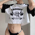 Women Crossfit Print T-shirts Women Summer Casual Fashion Vintage Streetwear Y2K Crop Top Crew Neck Short Sleeve Crop Top Tees