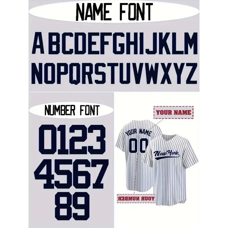 Customized Name and Number Men's Embroidery Baseball Jersey New York White And Black Stripes Personalized Short Sleeve Shirts