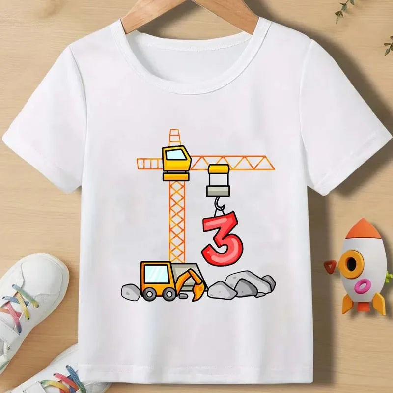 Excavator 1-3Y Children T-shirts Summer Boys Girls Birthday Casual Funny Tops Kids Comfortable Crew Neck Short Sleeve T-shirts