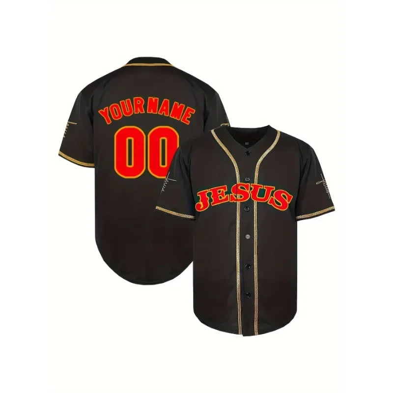 Customized Name And Number Men's Embroidery Baseball Jersey Jesus Personalized Short Sleeve Button Down Shirts For Streetwear