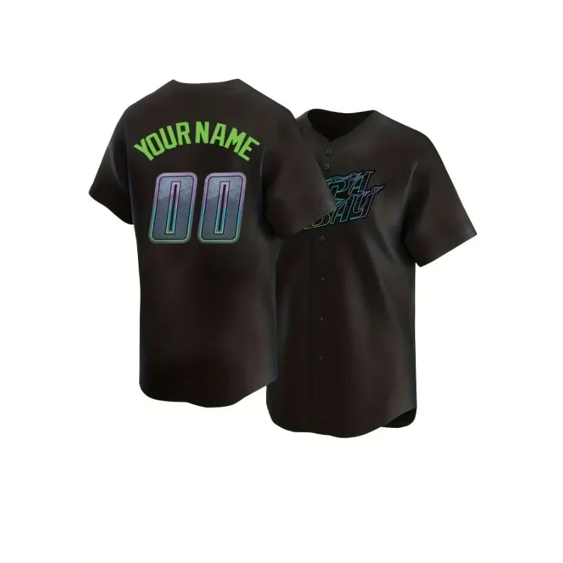 Customized Name&Number Boyfriend Style Men's Embroidery Baseball Jersey Tampa Bay Personalized Short Sleeve Button Down Shirts