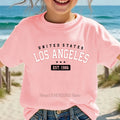 Summer Children Casual Fashion T-shirts Los Angeles Graphic Print Colorful Tops Girls Boys O-Neck Loose Short Sleeve Kids Tees