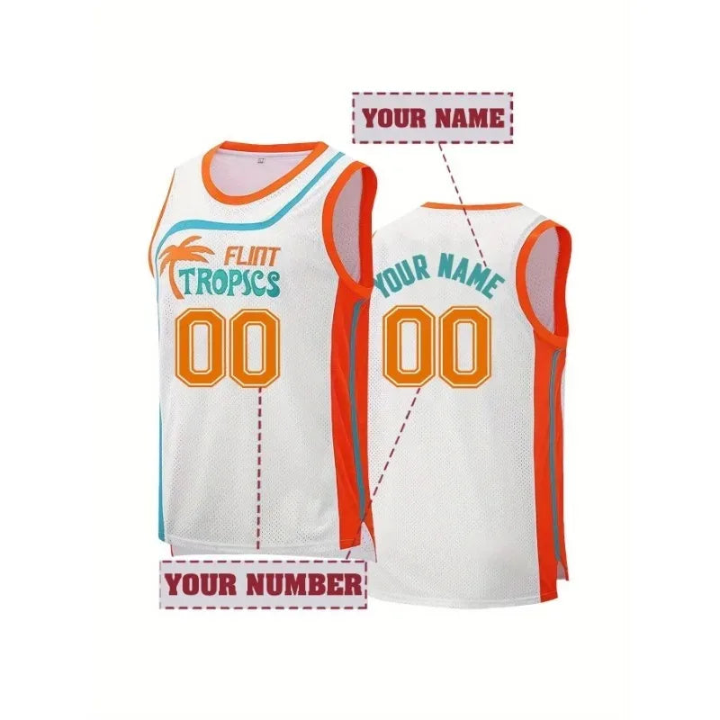 Custom Flint Tropics Basketball Jersey Personalized Name and Number Breathable Loose Fit Sleeveless Sportswear DIY Vest Tank Top