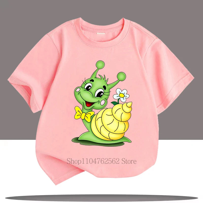 Green Snail Graphic T-shirts for Boys Girls Summer Children Cute Funny Casual Colorful Tops Kids Crew Neck Short Sleeve T-shirts
