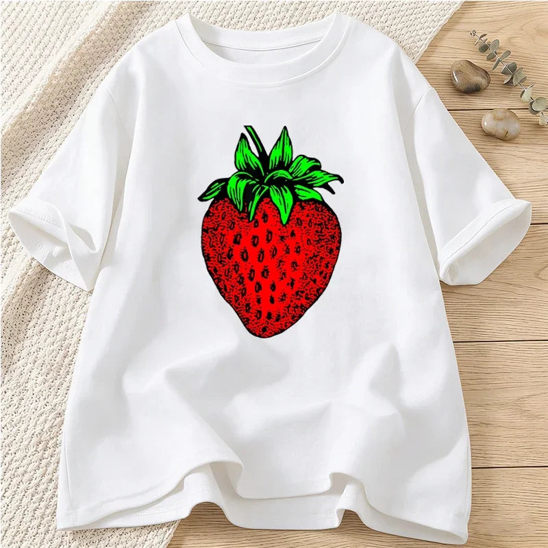 Strawberry Funny Graphic Print T-shirts Summer Women's Clothing Casual Fashion Streetwear Tops O-Neck Short Sleeve T-shirts