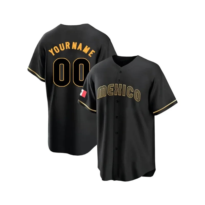 Customized Name And Number Embroidery Men's Breathable Short Sleeve V-Neck Mexico Baseball Jersey Sports Shirt For Team Training