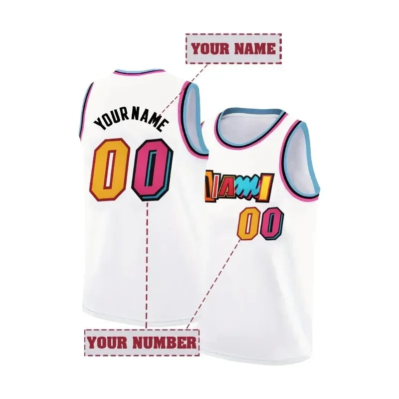 Custom Name & Number Men's Basketball Jersey - Breathable, Sleeveless with Embroidered Design for Training & Competition Miami