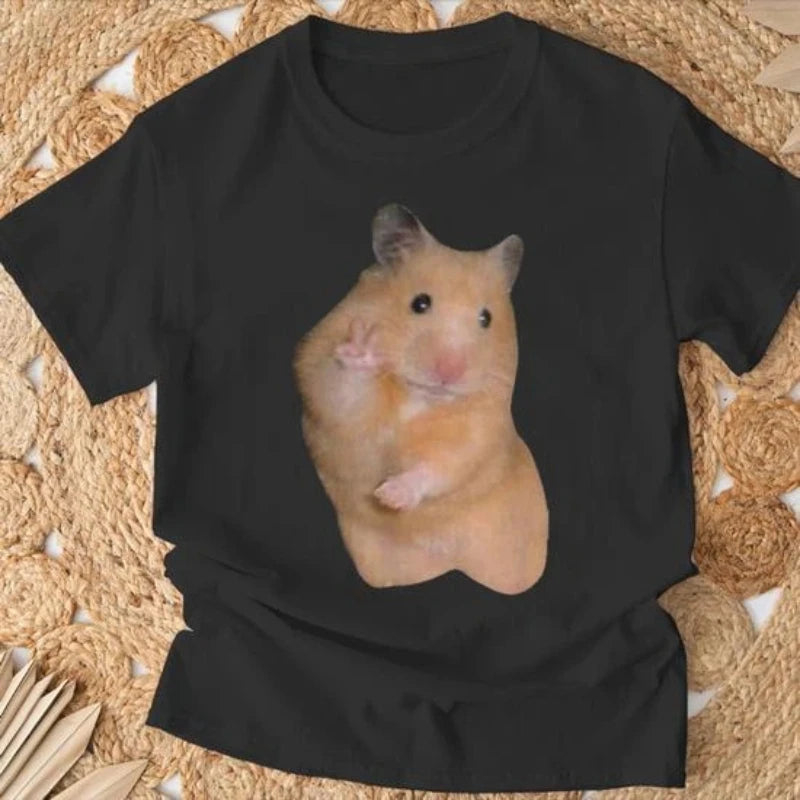 Cute Hamster Graphic Print T-shirts Summer Fashion Funny Meme Casual Tops for Women Men O-Neck Oversize Short Sleeve T-shirts