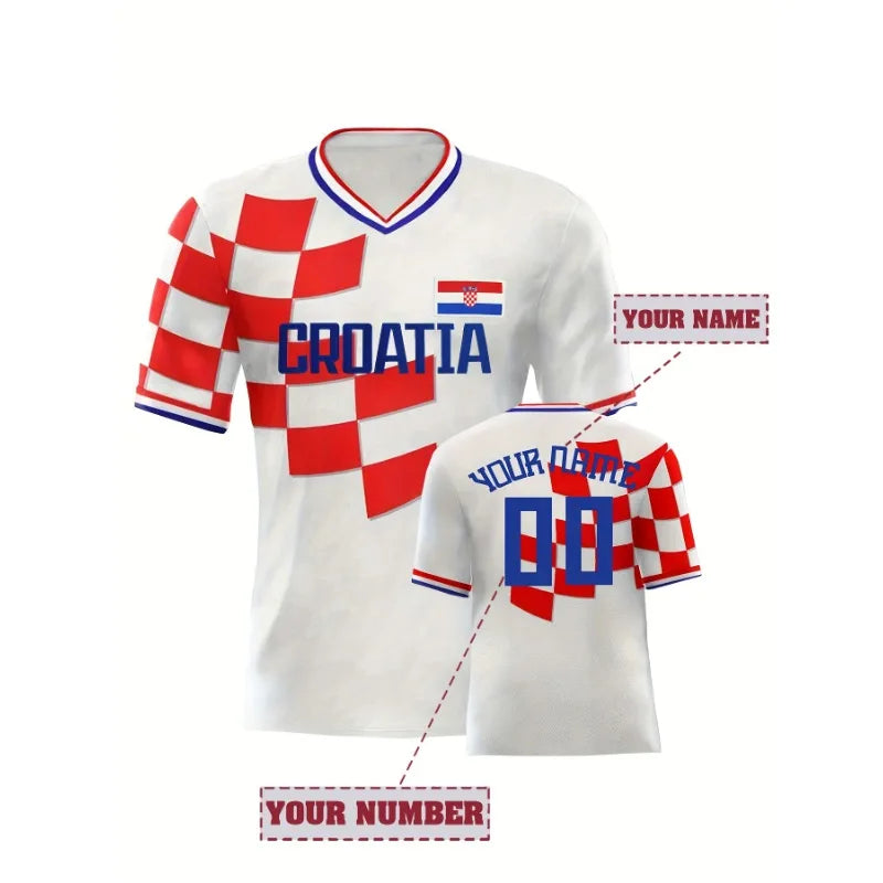 Customized Name And Number Boyfriend Style Men's Embroidered Croatia Personalized Soccer Jersey Breathable DIY T-Shirts