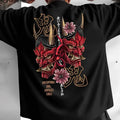Japanese Demon Mask Print T-shirt Men Casual Fashion Harajuku Vintage Streetwear Y2K Tops Summer Cotton O-Neck Short Sleeve Tees