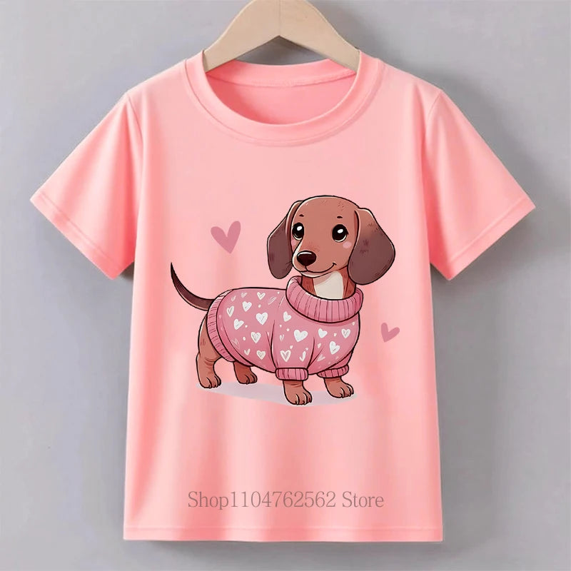 Love Sweater Dog Graphic Print Children T-shirts Summer Boys Girls Casual Fashion Tops Kids Colorful O-Neck Short Sleeve T-shirt