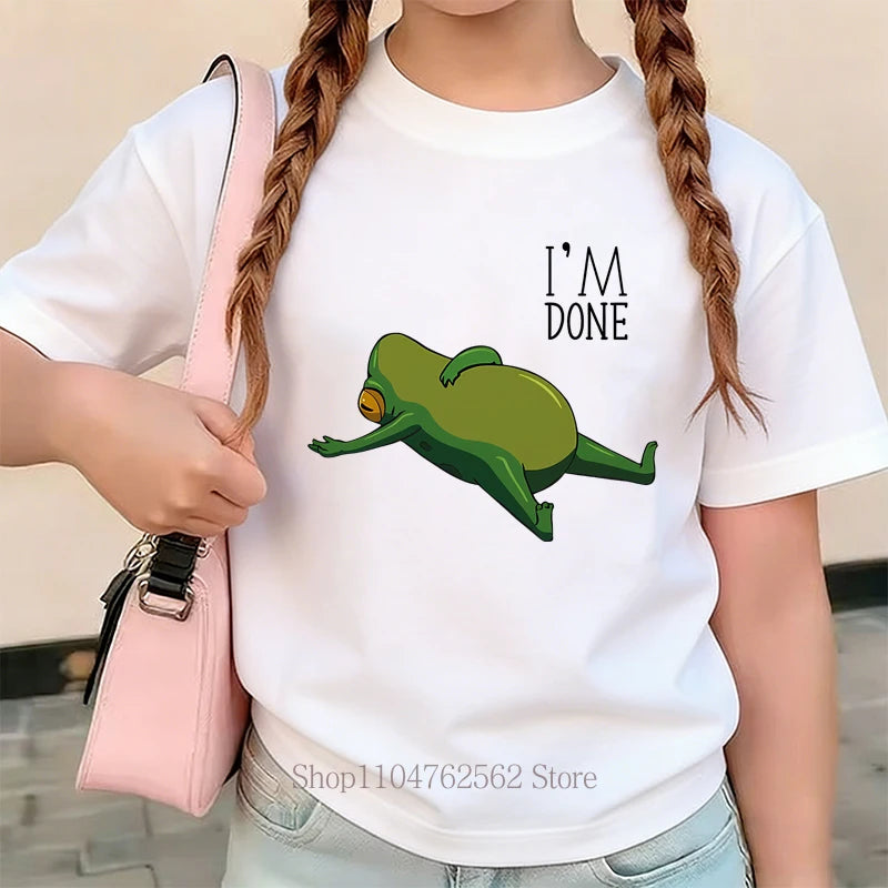 Teenager Frog Graphic Print T-shirts for Boys Girls Summer Kids Casual Fashion Short Sleeve Tops Children Colorful O-Neck Tees