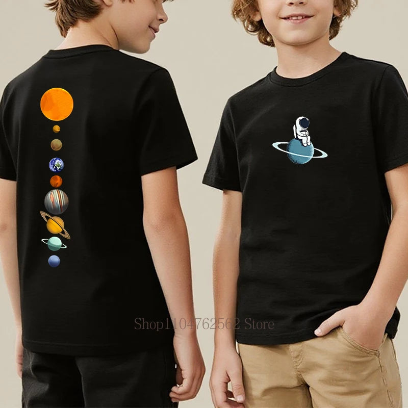 Teenager Astronaut Graphic Print T-shirts for Boys Summer Children Casual Funny Colorful Tops Kids Crew Neck Short Sleeve Tees