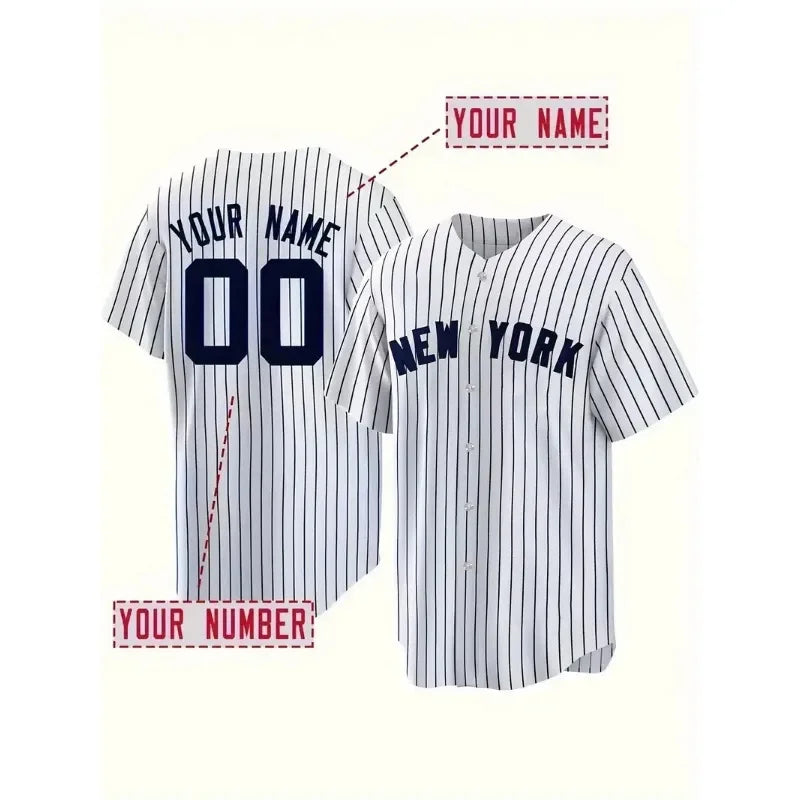Customized Name And Number Embroidery Baseball Jersey New York White Personalized Short Sleeve Button Down Breathable DIY Shirts