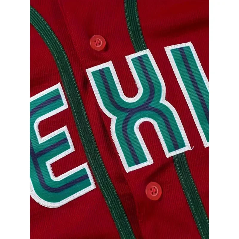 Customized Name and Number MEXICO Baseball Jersey Breathable Loose Fit Short Sleeve Embroidery Design Team Training Sports Shirt