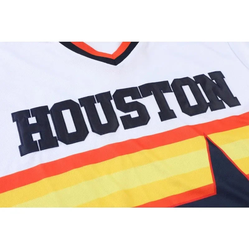 Customized Name And Number Men's Embroidery Baseball Jersey Houston Rainbow V-Neck Personalized Short Sleeve Button Down Shirts