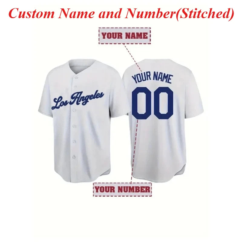 Customized Name And Number Men's Baseball Shirt Short Sleeve Stitched Los Angeles Shirts Comfy Top For Training And Competition