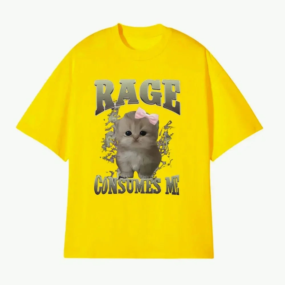 Rage Consumes Me Funny Cat Meme Printed T-shirt Women Fashion Kawaii Casual Loose T-shirts O-Neck Short Sleeve Tee Shirt Unisex