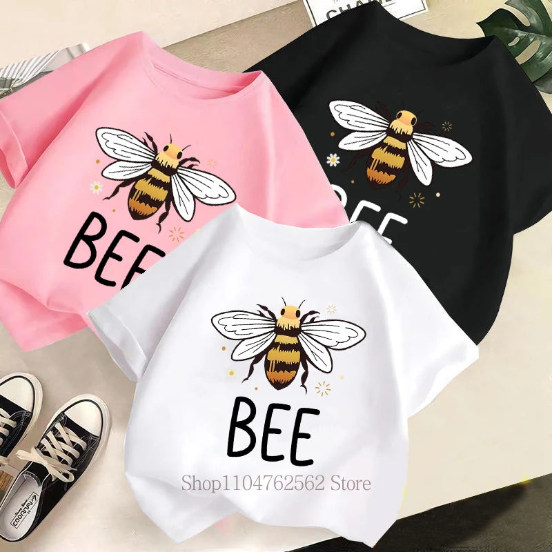 Cute Bee Graphic Print Children Clothing Summer Girls Boys Fashion Funny Colorful Tops Kids Crew Neck Short Sleeve T-shirts