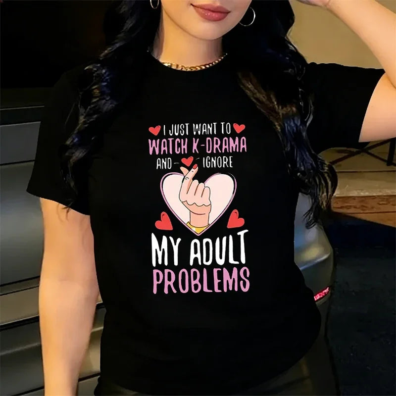 Funny Graphic Print T-shirts Women's Clothing Casual Loose Fashion Tops Streetwear O-Neck Short Sleeve Plus Size T-shirts