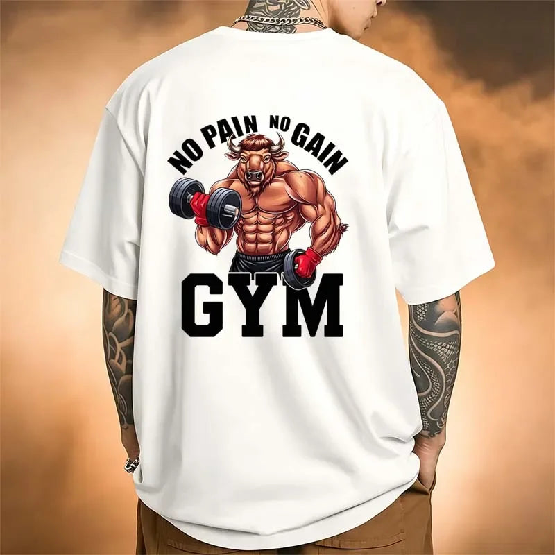 Men's Clothing NO PAIN NO GAIN GYM T Shirt Summer Casual Fashion High Street Comfortable Tops Crew Neck Short Sleeve Cotton Tees