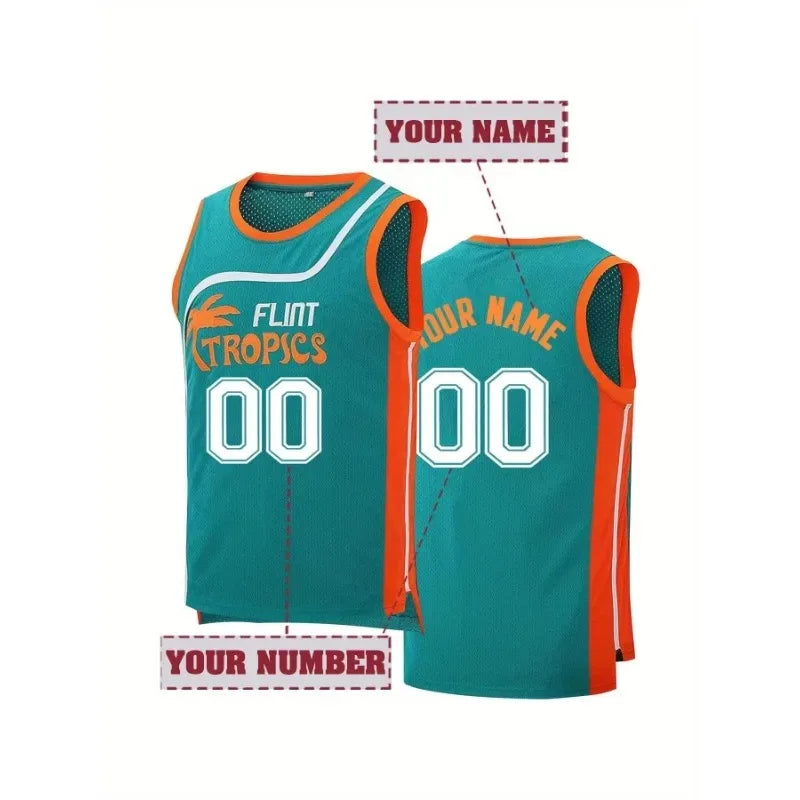 Custom Men's Flint Tropics Basketball Jersey, Personalized Embroidery Name and Number Sleeveless Uniform DIY Basketball Shirt