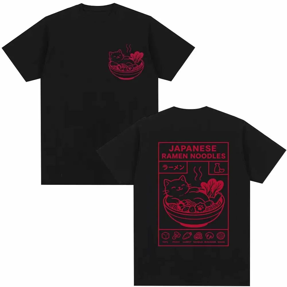 Funny Ramen Noodles Cat T-shirt for Men Women Summer Casual Ffashion Harajuku Streetwear Tops Cotton Crew Neck Short Sleeve Tees