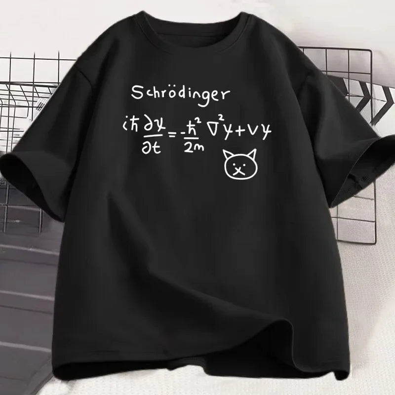 Funny Quantum Mechanics Cat Print T-shirt for Men Women Summer Oversize Casual Fashion Tops Crew Neck Short Sleeve Cotton Tees