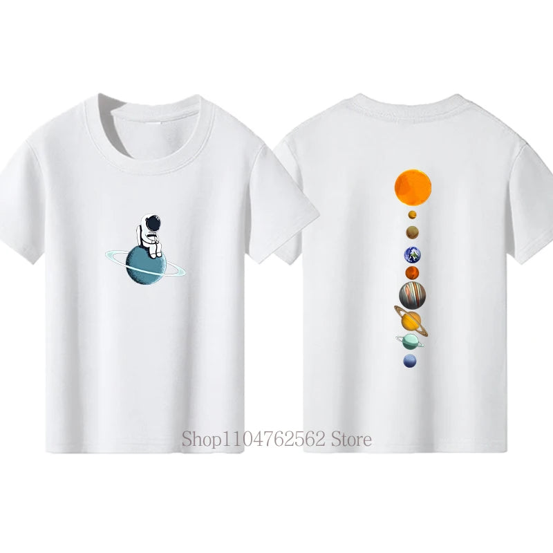 Teenager Astronaut Graphic Print T-shirts for Boys Summer Children Casual Funny Colorful Tops Kids Crew Neck Short Sleeve Tees