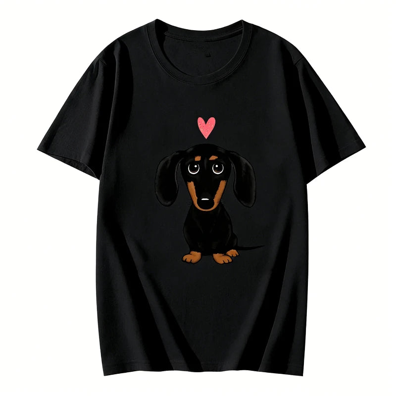 Black and Tan Dachshund Retro Cute Print T-shirts Women's Clothing Fashion Casual Funny Tops O-Neck Short Sleeve T-shirts