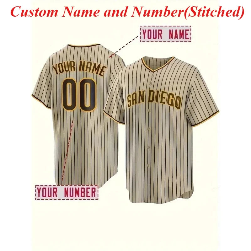 Custom Name And Number Men's Embroidery Baseball Jersey San Diego Personalized Short Sleeve Button Down Breathable DIY Shirts