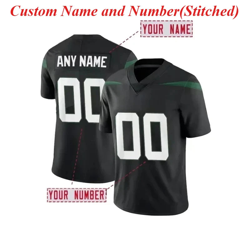 Custom Name And Number Men's Embroidered Football Shirt New York Green V-Neck Personalized Short Sleeved T-Shirt Men Clothing